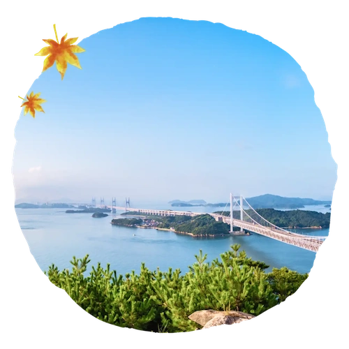 Images of bridges connecting Honshu and Shikoku