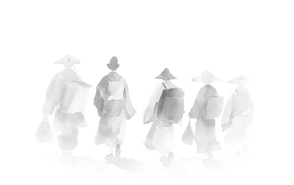 Ink painting of making a pilgrimage